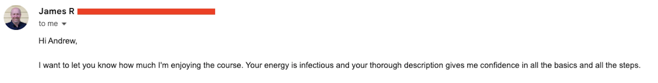 James Ruetenik email testimonial